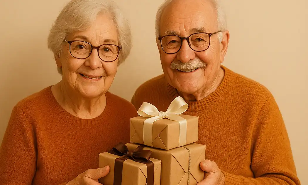 Regali per Nonni immagine che ritrae nonno e nonna con regali