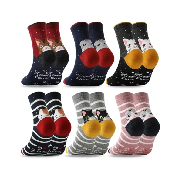 6 Paia Calze da donna:Cotone:Corallo Gatto Calzini:Calze invernali 6 Paia Calze da donna/Cotone/Corallo Gatto Calzini/Calze invernaliv