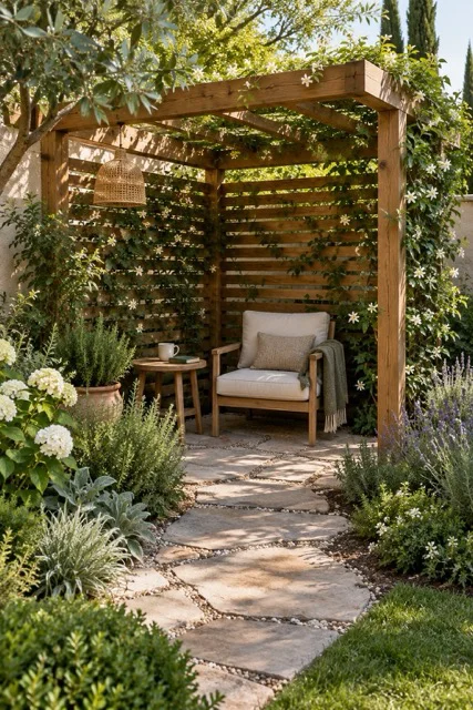 Giardino con pergola e zona lettura