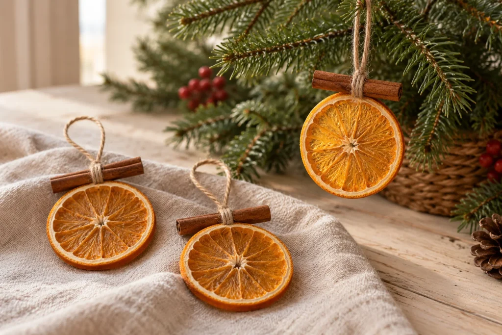 Decorazioni con arance essiccate e cannella